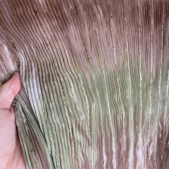 Serenade Y2k Style Green & Brown Crinkle Sheer Ruffle Blouse Top Large - Picture 10 of 11